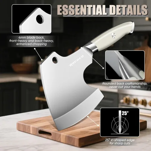 Miniatura 4 de ROCOCO Cuchillo de corte de huesos, cuchillo de carnicero de hueso de carne forjada a mano, hacha de cortar, idea de regalo de Acción de Gracias