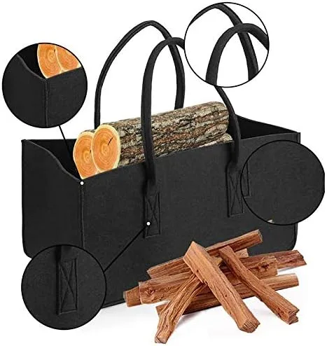 Miniatura 2 de Chimenea Fieltro De Madera Bolsa De Almacenamiento Cesta Estante Leña Bolsillo,Fieltro Plegable Leña Titular Cesta Negro