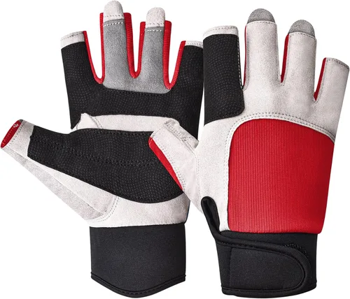 Miniatura 6 de ChinFun Guantes de vela unisex acolchados con palma sin dedos, guantes de kayak, perfectos para remo, canoa para hombres, mujeres y jóvenes A-azul