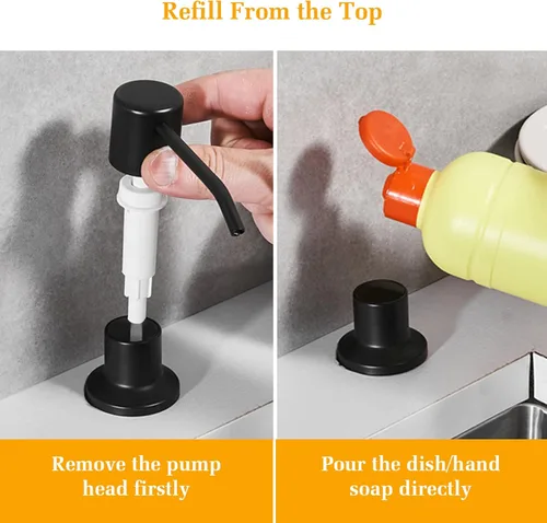 Miniatura 8 de Dispensador de jabón para fregadero de cocina, dispensador de jabón integrado con botella de 17 onzas, recambio del dispensador de jabón para Negro