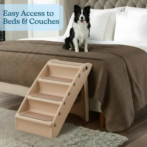 Miniatura 3 de Escaleras plegables de plástico para mascotas, durables, interiores o al aire libre, diseño de 4 pasos, cuatro, Bronceado Canela