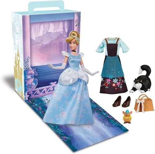 Disney Store Muñeca oficial de Cinderella Story, de 11 pulgadas, incluye libro para colorear y vestido adicional, muñeca de princesa con atuendo