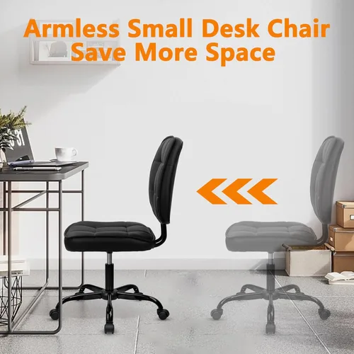 Miniatura 6 de CLATINA Silla de oficina en casa, sin brazos, con ruedas, ergonómica, de cuero, con respaldo bajo, altura ajustable, giratoria de 360°, silla