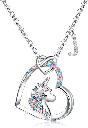 STORUP Regalos de unicornios para niñas, chapado en oro de 14 quilates, oro blanco, oro rosa, colorido colgante de corazón de circonita cúbica,