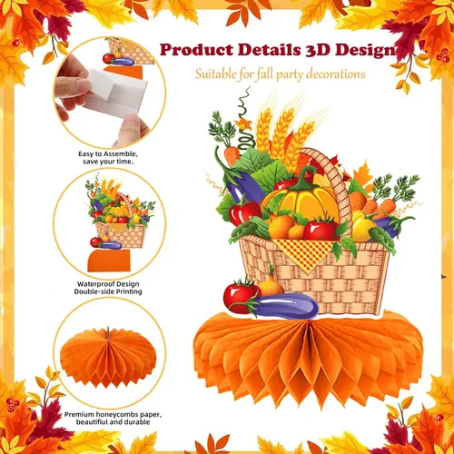 Miniatura 3 de 9 piezas de decoración de centro de mesa de otoño, decoración de mesa para fiesta de otoño, centro de mesa de Acción de Gracias, centro de mesa