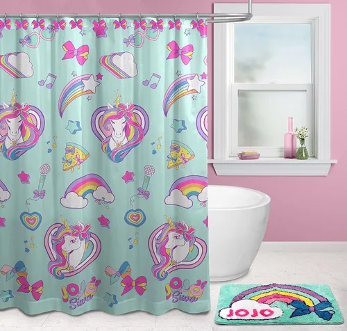 Miniatura 6 de Jay Franco Nickelodeon JoJo Siwa Retro Rainbow - Juego de baño de 14 piezas, incluye cortina de ducha, 12 ganchos y alfombra de baño antideslizante