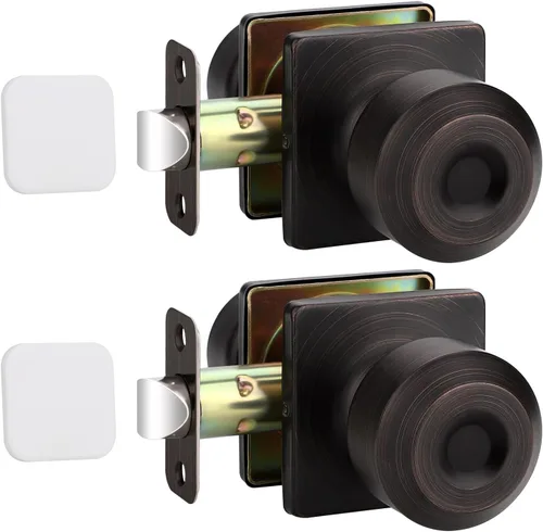 Miniatura 27 de EHOMEWARE Paquete de 2 pomos de puerta interiores, manija de puerta negra con cerradura, pomo de puerta de dormitorio/baño sin llave, pomo redondo