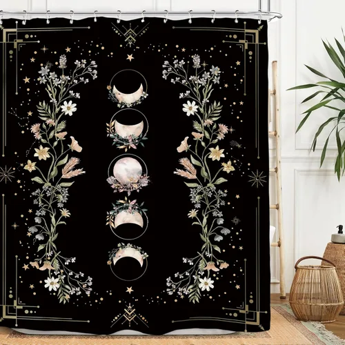 Miniatura 16 de Miyotaa - Juego de cortinas de ducha con fase lunar celestial, diseño de luna iluminada, gótico, zodiacal, astrología, tarot, bruja, de poliéster