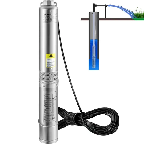 VEVOR - Bomba sumergible para pozos profundos, 0.5 HP 115 V/60 Hz, caudal de 28 GPM (galones por minuto), presión de 167 pies, con cable eléctrico