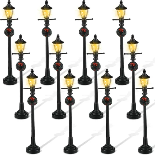 Accesorios de pueblo para lámpara de Navidad en miniatura, poste de lámpara de pueblo, lámpara de hadas del pueblo, farol de tren, lámparas de calle