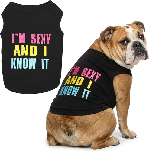 Miniatura 17 de Parisian Pet - Camiseta bordada para perros y gatos, con texto en inglés Sexy and I Know It, XS Sexy y lo sé