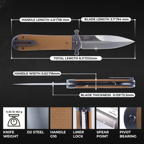 Miniatura 2 de Ganzo Adimanti Samson-BR Cuchillo plegable de bolsillo D2 Hoja de acero Mango antideslizante G10 con clip Cuchillo de bolsillo para caza, pesca