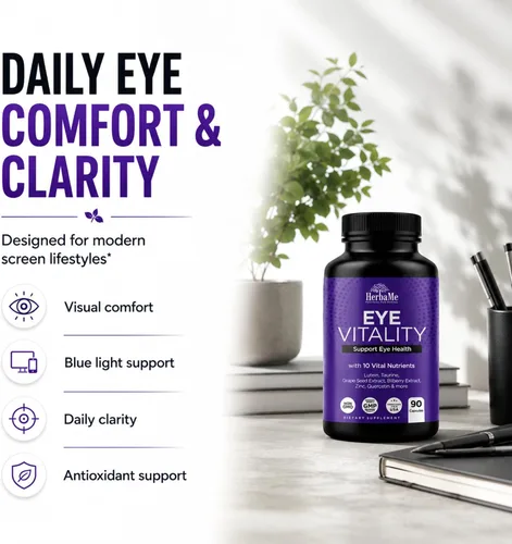 Miniatura 4 de HerbaMe Suplemento de vitaminas para los ojos con luteína, arándano, betacaroteno, L-taurina, zinc y quercetina, 90 cápsulas, apoya la visión