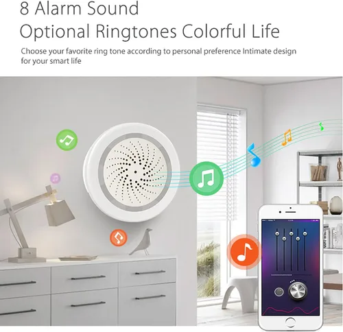 Miniatura 4 de Alarma inteligente de sirena Wi-Fi: alarma inalámbrica para seguridad del hogar, alarma antirrobo con alarma de sonido y luz, sonido de 100 dB