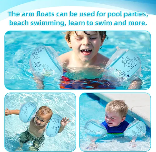 Miniatura 6 de Flotadores inflables de brazo para niños, bandas de brazo de natación rosa y azul para piscina, flotadores de brazo para piscina, alas de agua