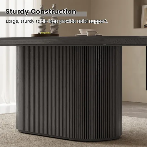 Miniatura 4 de Mesa de comedor ovalada de 63 pulgadas para 2-6 personas, mesa de cocina negra moderna, mesa de comedor rectangular de lujo, mesa de comedor