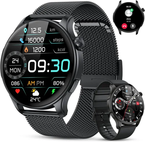 Reloj Inteligente para Hombres y Mujeres Fitness: Impermeable Hacer Responder Llamadas Relojes Digitales para Hombres Corriendo Podómetro Rastreador