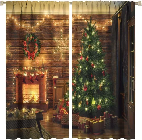 Miniatura 9 de Cortina opaca de Navidad para ventana, campanas de Navidad, festivales, decoración de atmósfera, cortina para sala de estar, habitación