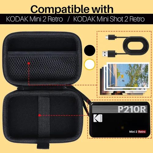 Miniatura 3 de Lebakort Estuche Rígido Compatible con KODAK Mini 2 Retro P210R / Mini Shot 2 Retro C210R Impresora Fotográfica Instantánea Digital, Estuche Negro