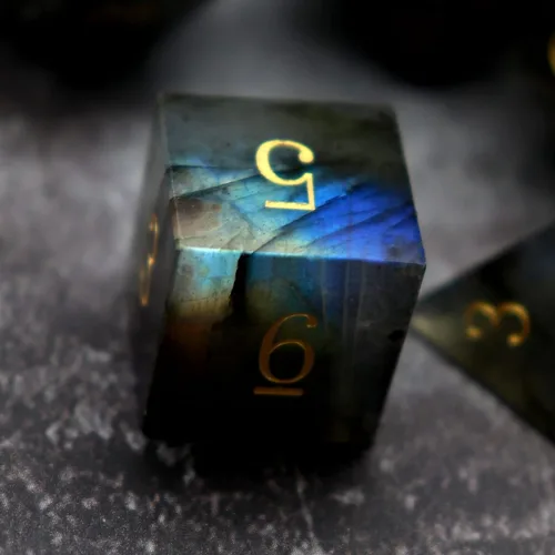 Miniatura 2 de Haxtec - Juego de dados de piedras preciosas de labradorita y piedra lunar, dados poliédricos DND con estuche premium compatible con juegos de mesa