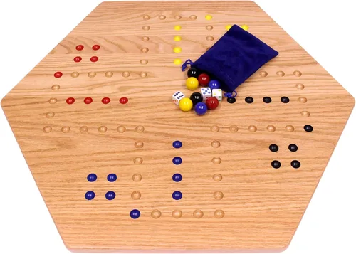 Miniatura 6 de Wahoo - Juego de mesa de juego de mármol de madera, grande de 24 pulgadas de ancho, madera de roble maciza, doble cara, con canicas grandes de 0.866