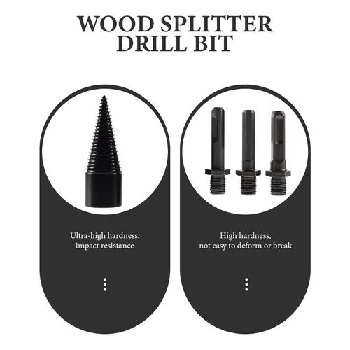 Miniatura 4 de 4pcs Wood Log Splitter Drill Bit Set with 3 Detachable Handles (Round, Square, Hex) 32mm Carbon Steel Firewood Splitting Tool for Electric Hammer