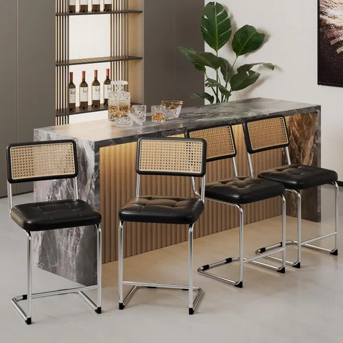 Miniatura 12 de Alunaune Juego de 2 sillas de comedor modernas de mediados de siglo, sillas de cocina tapizadas de ratán natural, sillas laterales sin brazos