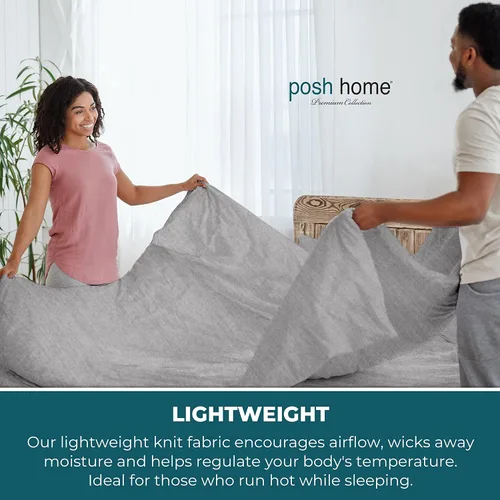 Miniatura 4 de Posh Home Juego de sábanas de punto de jersey, sábanas de 3 piezas, sábanas de jersey de algodón transpirable y suave, incluye sábana encimera