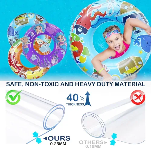Miniatura 3 de Paquete de 3 flotadores de piscina para niños con diseño de dinosaurio/pirata/sirena, juguetes de piscina para niños pequeños, anillos de natación