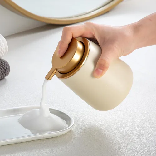 Miniatura 5 de Enra Dispensador de jabón espumoso, dispensador de jabón de espuma moderno de 12 onzas con bomba dorada para baño, cocina con bomba fácil