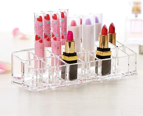 Miniatura 4 de 24 rejillas de acrílico maquillaje lápiz labial organizador caja escritorio lápiz labial soporte de exhibición transparente soporte