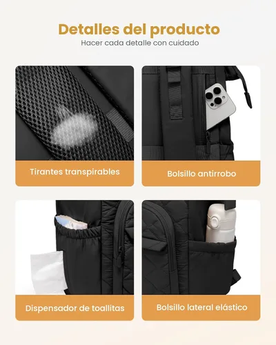 Miniatura 8 de LOVEVOOK Mochila pequeña para pañales, mini bolsa de bebé para niña y niño con cambiador, mochila para pañales para mamá papá con hebillas para Negro