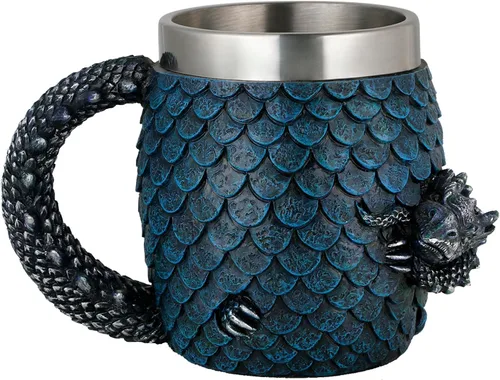 GOT - Taza de café de huevo de dragón, jarra de cerveza medieval D&D de 15.8 onzas, taza de acero inoxidable para coleccionistas de amantes del