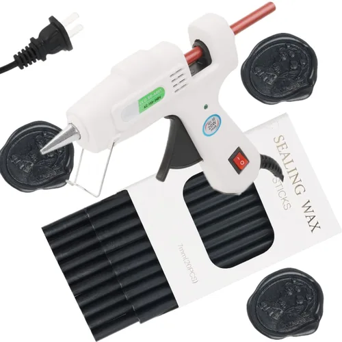 20 varillas de sellado de cera negra con pistola de pegamento de 0.28 pulgadas, juego de varillas de cera para pistola de pegamento, ideal para