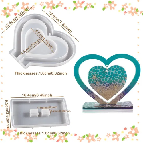 Miniatura 7 de Moldes de resina de corazón, 2 piezas de moldes de silicona para marco de fotos, moldes de epoxi, moldes de fundición, manualidades, manualidades