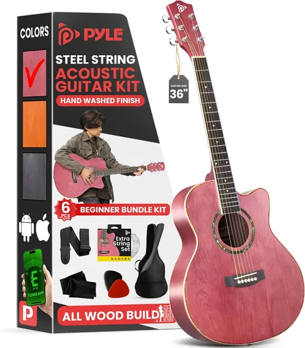 Miniatura 8 de Pyle Kit de guitarra acústica, 3/4 tamaño junior, instrumento de cuerdas de acero totalmente de madera para niños principiantes, adultos, 36 Gris