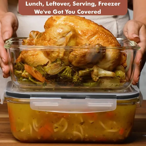 Miniatura 2 de Razab 4 PC 1860ml / 63 Oz / 8 Cups Large Glass Food Storage Containers with Lids - Glass Meal Prep Containers for Roasting & Storing Leftover, Lunch