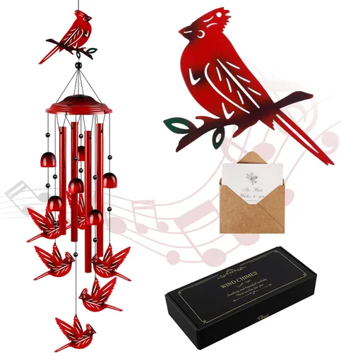 YHmall Campanillas de viento cardenales para exteriores, regalos cardenales para mujeres, tonos relajantes, campanillas de viento conmemorativas