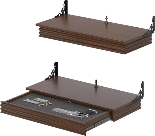 Miniatura 9 de HNEBC Estante compacto de madera maciza de 24 pulgadas para pistola con compartimento oculto, estante flotante de montaje en pared para decoración