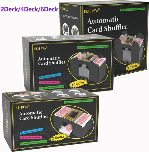 Miniatura 9 de FEIERYA Automatic Card Shuffler 2/1/4/6 Deck,Battery-Operated Electric UNO Poker Shuffler,Playing Card Shuffler for Home Card Game,Travel