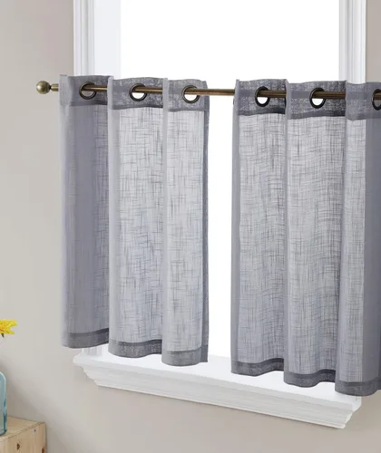 Miniatura 22 de HLC.ME - Cortinas de lino sintético con textura semitransparentes que mantienen la privacidad y filtran la luz, con ojales, cortas y de tela delgada