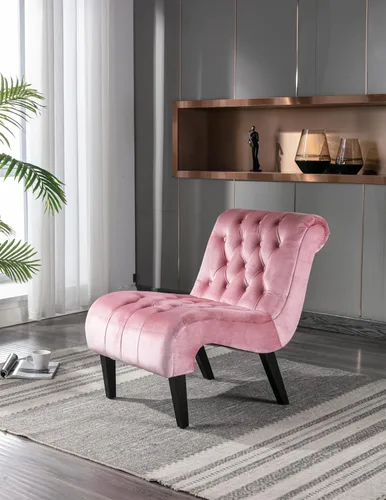 Miniatura 17 de Modern Velvet Armless Accent Living Room Chair,Upholstered Fabric Button Comfortable Leisure Chair with Wooden Legs for Bedroom,Office (Beige Velvet)