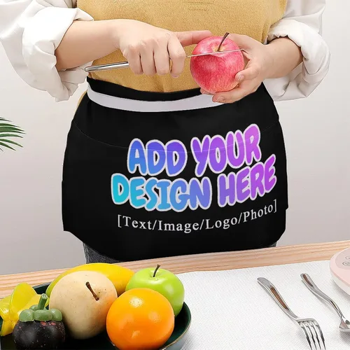 Miniatura 118 de AXKEUDO Delantal personalizado con bolsillos, delantales de cintura para camarera para cocinar en casa, restaurante, servir trabajo