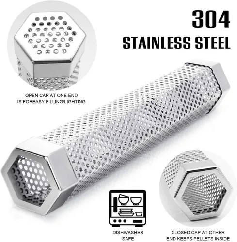 Miniatura 7 de BEWAVE Tubo de ahumador de pellets para todas las parrillas, carbón eléctrico a gas o ahumadores para fumadores en frío/calor, cepillo de tubo