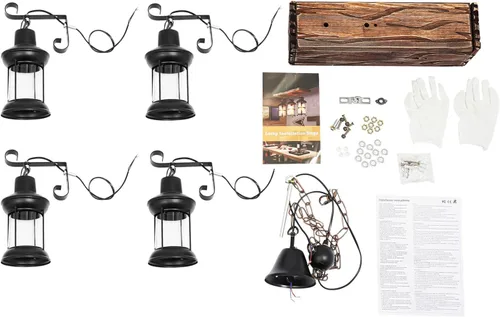 Miniatura 8 de DouSeiAi Lámpara colgante de madera industrial vintage de 4 luces, lámpara de araña retro con base E26, accesorio de techo colgante para cafetería