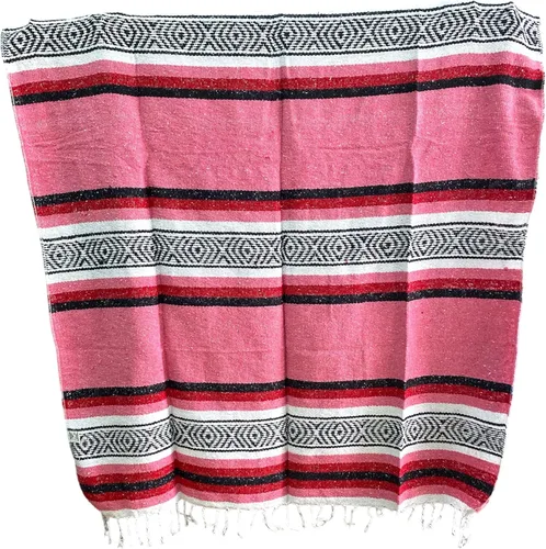 Miniatura 2 de Juego de dos mantas de yoga, manta para exteriores, 72 x 52 pulgadas, manta de campamento, hecha en México, camping, yoga, manta de patio, rosa, rojo