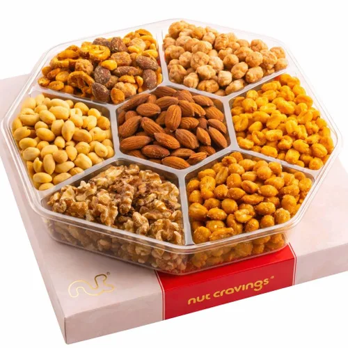 Miniatura 23 de Canasta de regalo con frutos secos para Navidad y festividades + cinta verde (juego de 7 piezas, 2.2 libras), bandeja preparada de alimentos