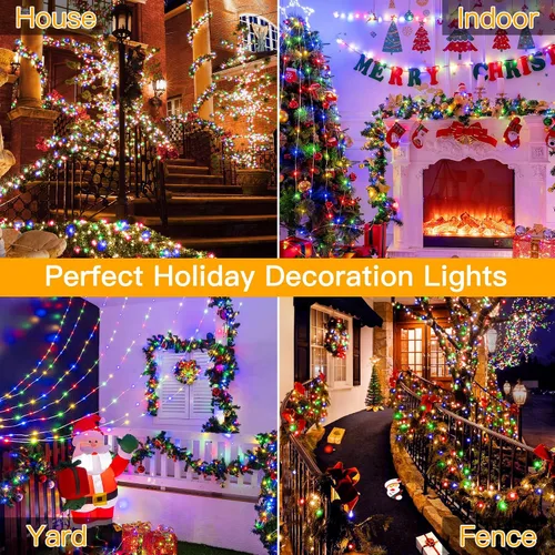 Miniatura 6 de Ollny Luces de Navidad para exteriores, 600 LED de 197 pies, luces multicolor para árbol de Navidad IP67, luces de hadas enchufables con control