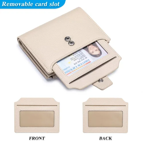 Miniatura 6 de Cartera de piel plegable con bloqueo RFID para mujer, tarjetero compacto con bolsillo con cremallera para monedas y 4 ventanas de identificación