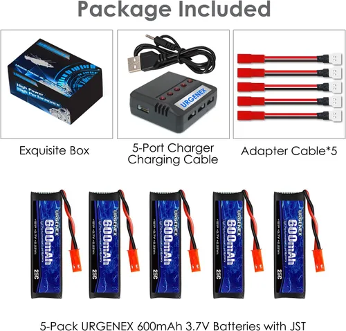 Miniatura 7 de 3.7 V Lipo Batería 600 mAh con JST Plug 1S Li-Po Batería con Cargador de Batería X5 para UDI U817 U817A V959 V222 V929 RC Drone Quadcopter 5PCS